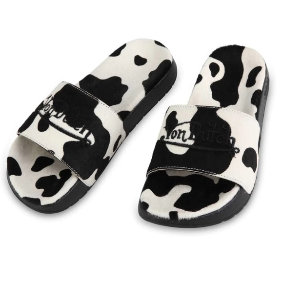 Von Dutch Other - Von Dutch Black & White Cow Print Pony Hair Slides